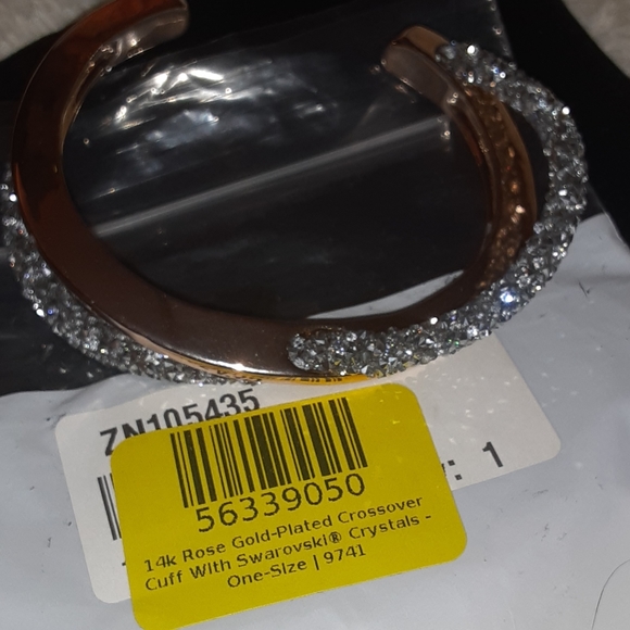 14k Rose Gold Crossover Cuff w/ Swarovski Crystals - Picture 7 of 7